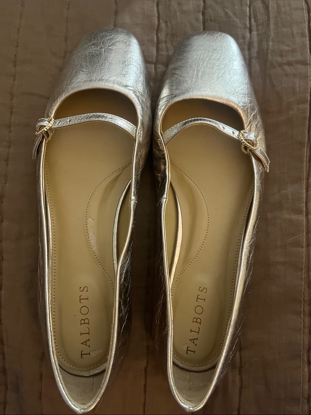Talbots Metallic Silver Mary Jane Flats with Knot Bow